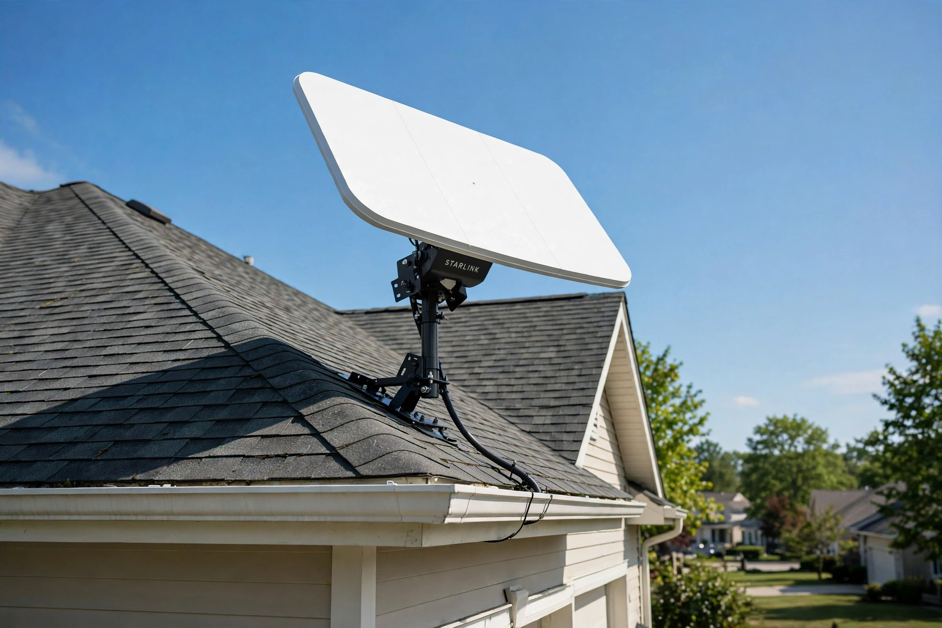 Starlink roof mount installation Alberta - dish with clear sky view